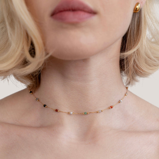 Gold-Tone Multi-Color Station Necklace