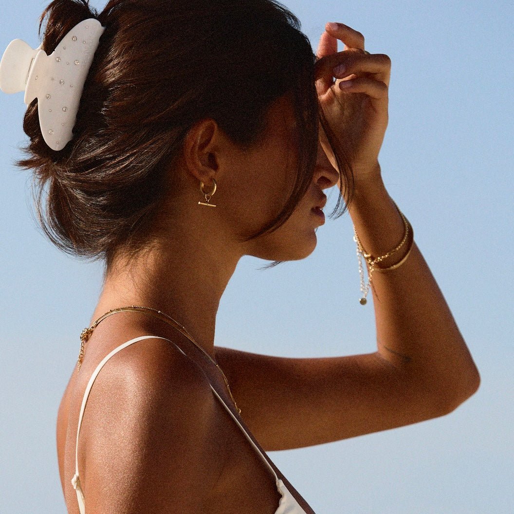 Gold Tone Hoop Earrings with T-Bar Charms