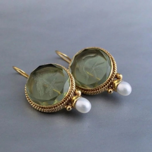 Gold-Tone Intaglio Drop Earrings