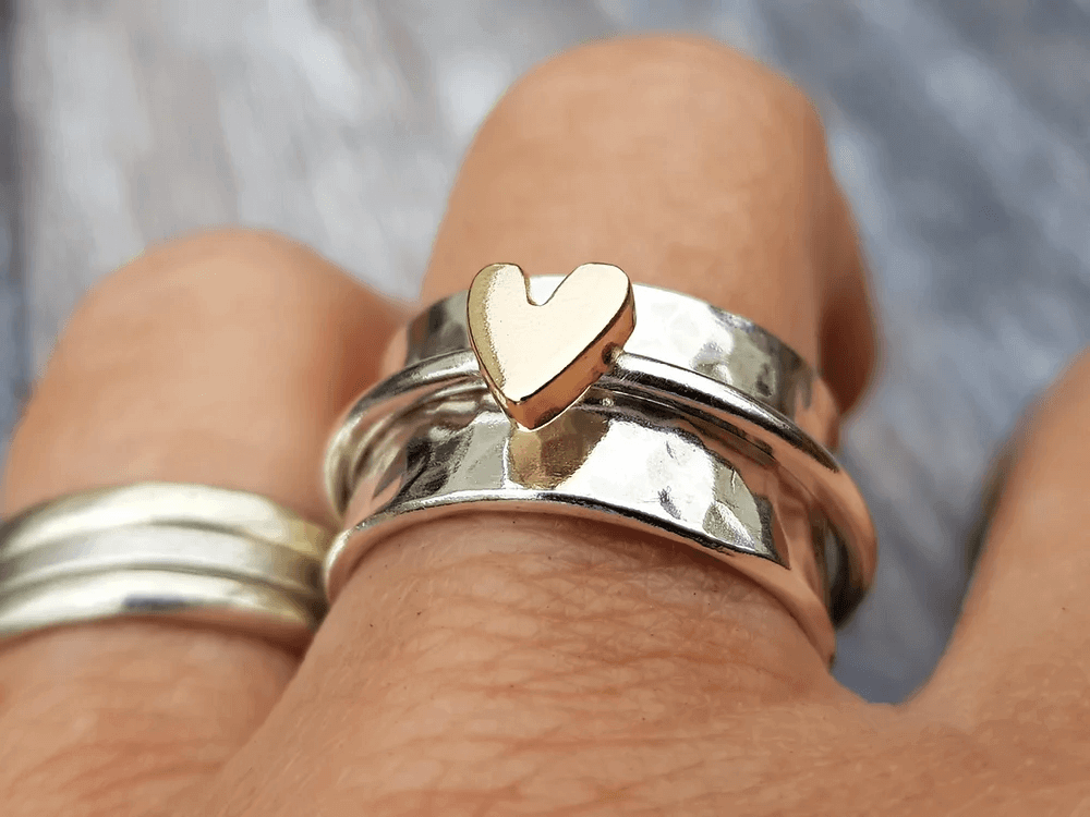 Mixed Metal Heart Spinner Ring