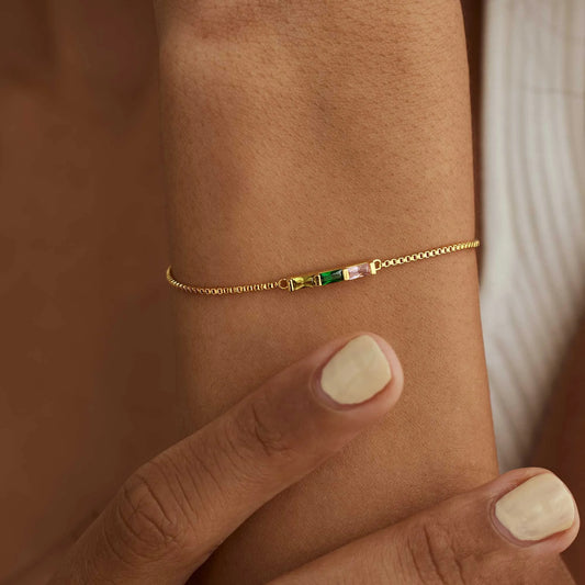 Multi Color Baguette Stone Gold Tone Bracelet