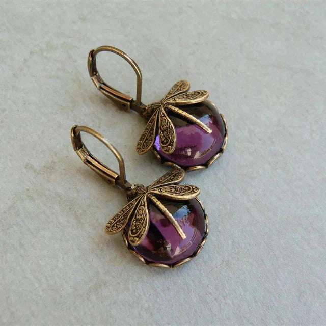 Antique Gold-Tone Dragonfly Drop Earrings