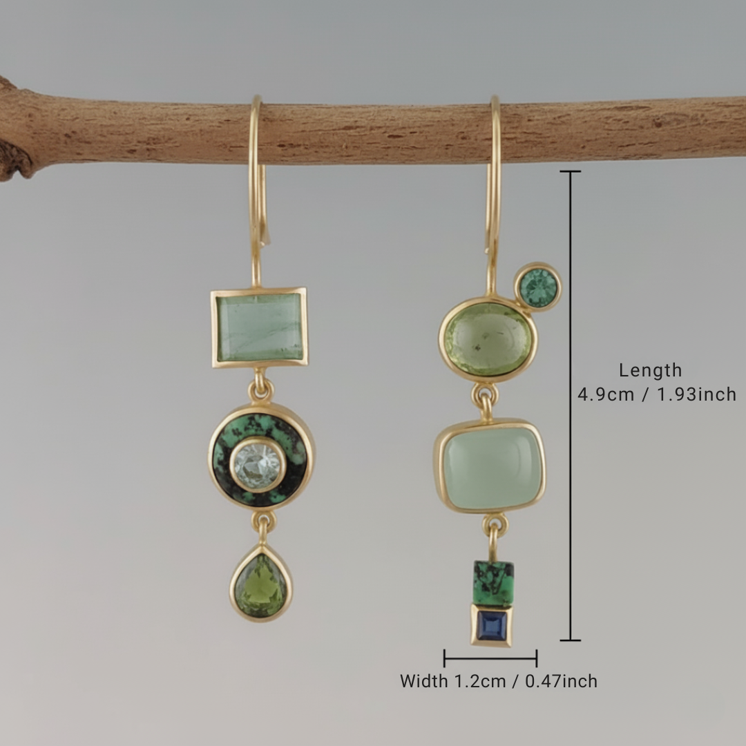 Vintage Style Asymmetrical Multi-Stone Green Drop Earrings