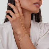 Gold Tone Satellite Hand Chain Bracelet