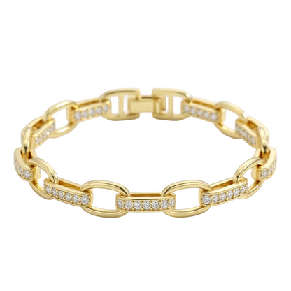 Alternating Cubic Zirconia Gold-Tone Link Bracelet