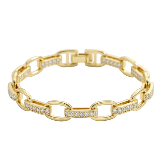 Alternating Cubic Zirconia Gold-Tone Link Bracelet