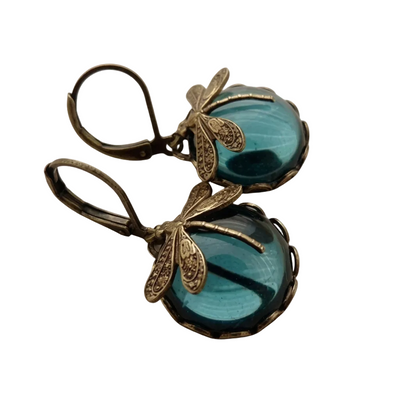 Antique Gold-Tone Dragonfly Drop Earrings