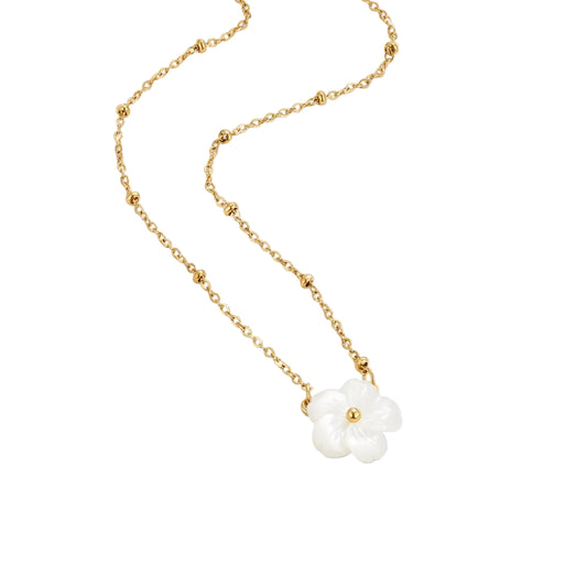 Blossom Carved White Flower Pendant Necklace