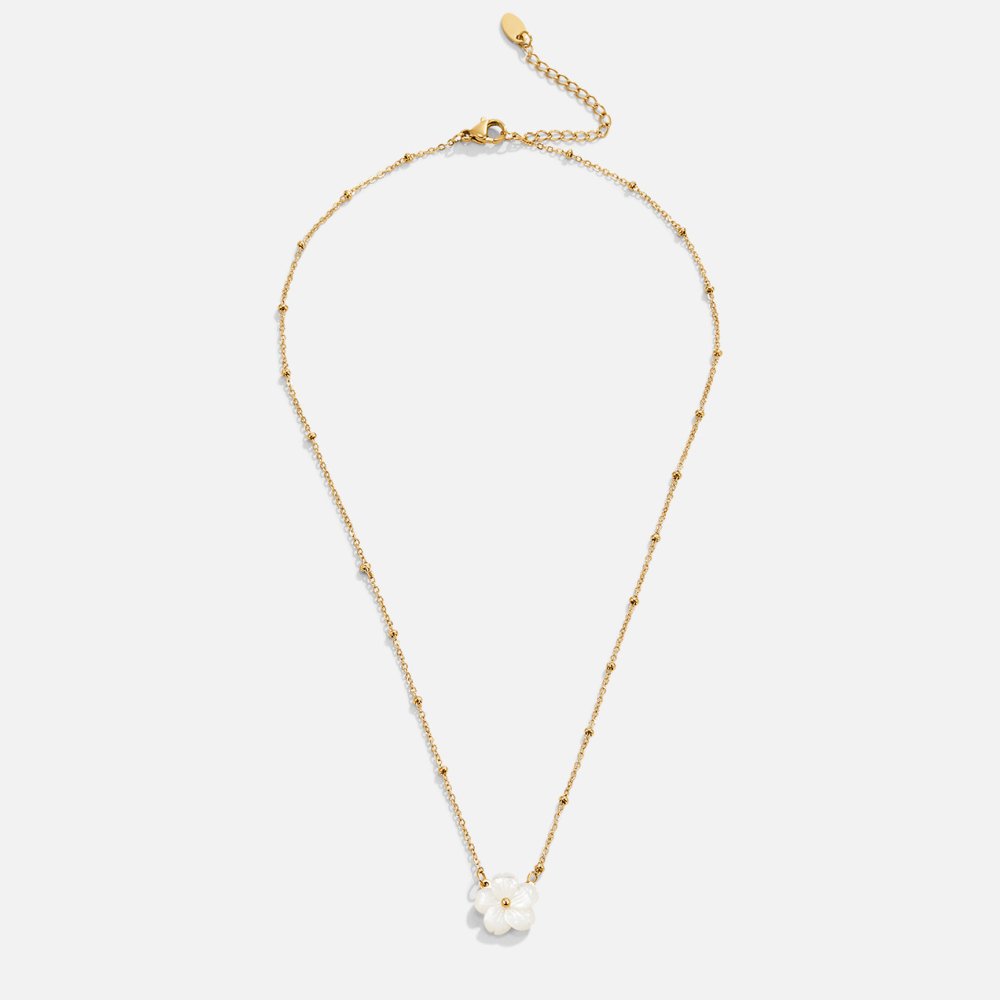 Blossom Carved White Flower Pendant Necklace