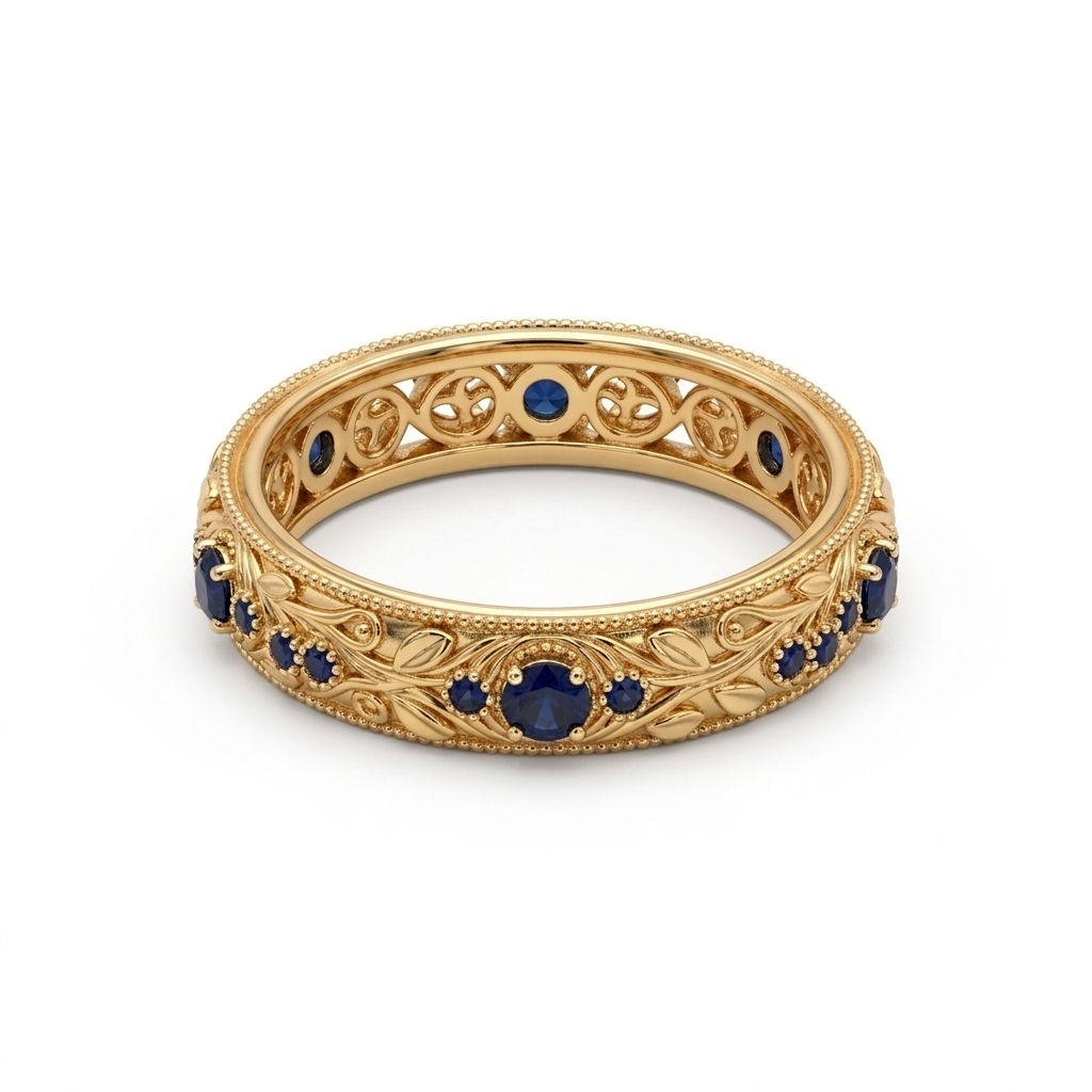 Blue Cubic Zirconia Leaf Band Ring