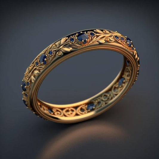 Blue Cubic Zirconia Leaf Band Ring