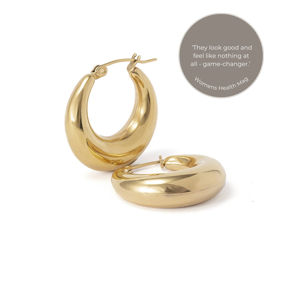 Bold Gold Tone Thick Dome Hoop Earrings