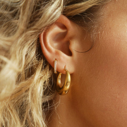 Bold Gold Tone Thick Dome Hoop Earrings