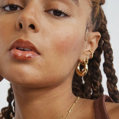 Bold Gold Tone Thick Dome Hoop Earrings