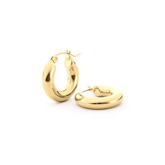 Bold Gold Tone Thick Hoop Earrings