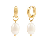 Essential Gold Tone Huggie Hoop Earrings with Pearl Charms