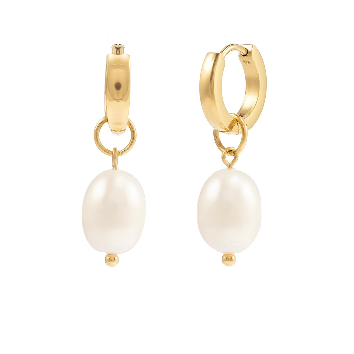 Essential Gold Tone Huggie Hoop Earrings with Pearl Charms