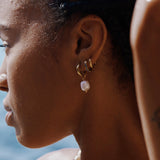 Essential Gold Tone Huggie Hoop Earrings with Pearl Charms