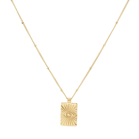Evil Eye Gold-Tone Engraved Sunburst Pendant Necklace