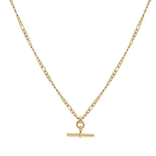 Gold Tone Figaro T-Bar Necklace