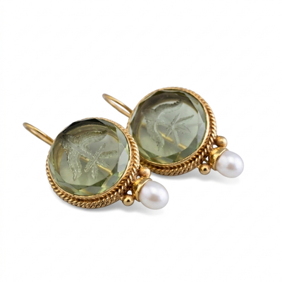 Gold-Tone Intaglio Drop Earrings