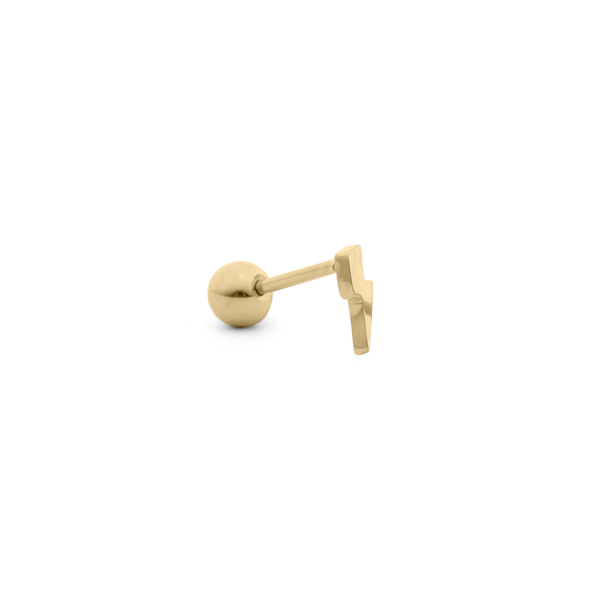 Gold Tone Single Lightning Bolt Ball Back Stud