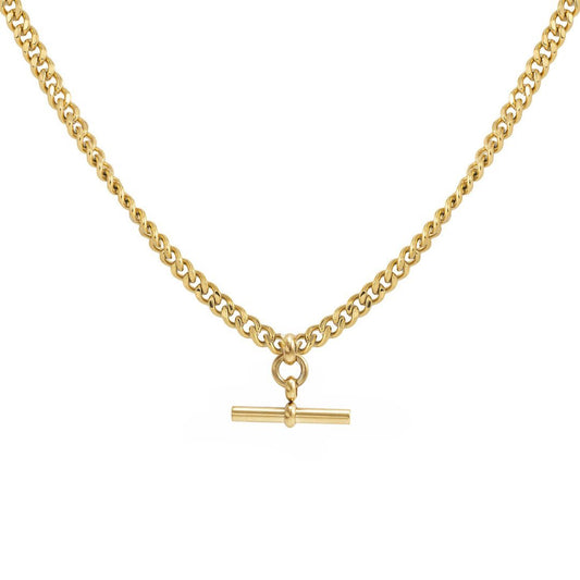 Gold-Tone T-Bar Curb Chain Necklace