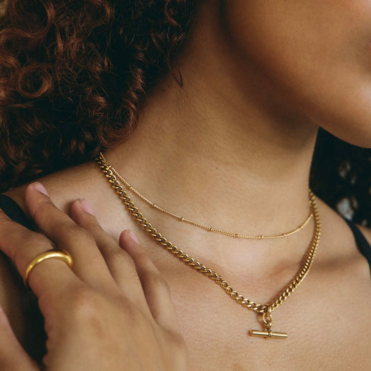 Gold-Tone T-Bar Curb Chain Necklace