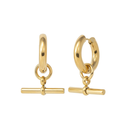 Gold Tone T-Bar Huggie Hoop Earrings
