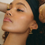 Gold Tone T-Bar Huggie Hoop Earrings