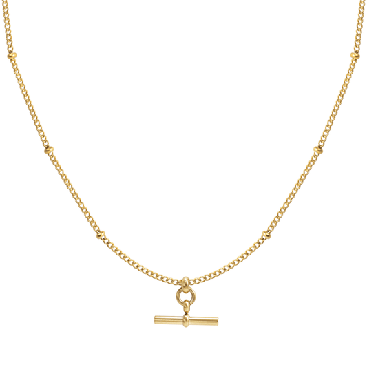 Gold Tone T-Bar Satellite Chain Necklace