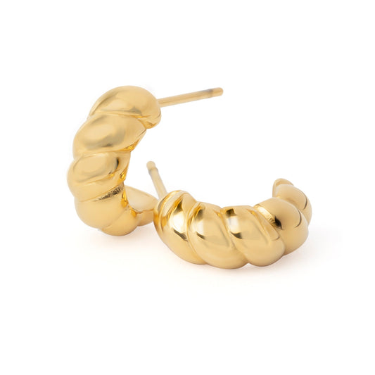 Gold Tone Twisted Croissant C-Hoop Stud Earrings
