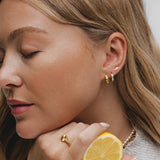 Gold Tone Twisted Croissant C-Hoop Stud Earrings