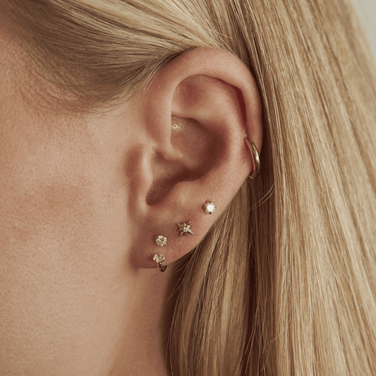 Gold Tone U Hoop Single Earring with CZ Accents