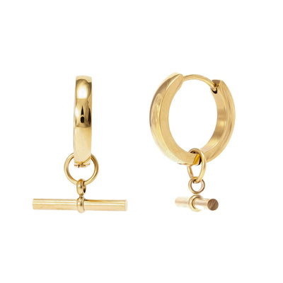Gold Tone Hoop Earrings with T-Bar Charms