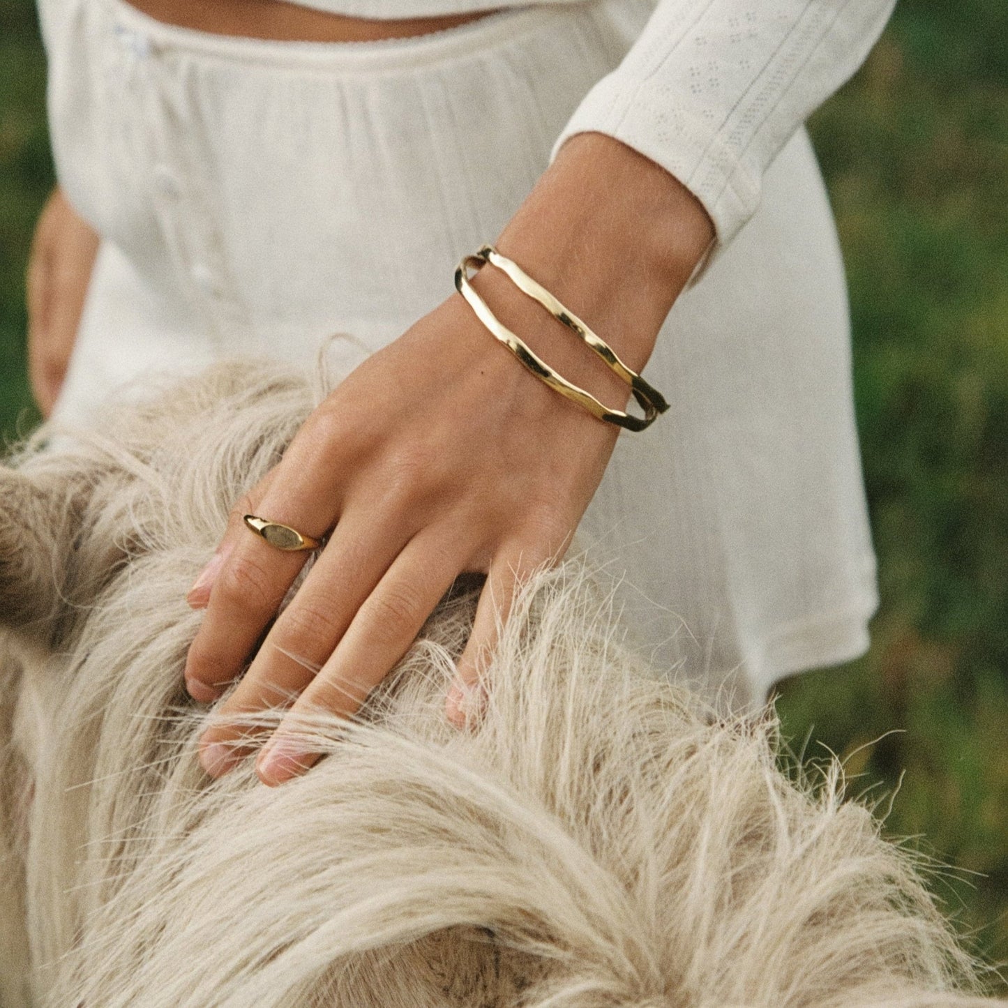 Hammered Organic Gold Tone Bangle