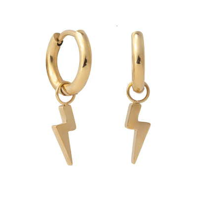 Lightning – Gold-Tone Huggie Hoop Earrings with Bolt Charms