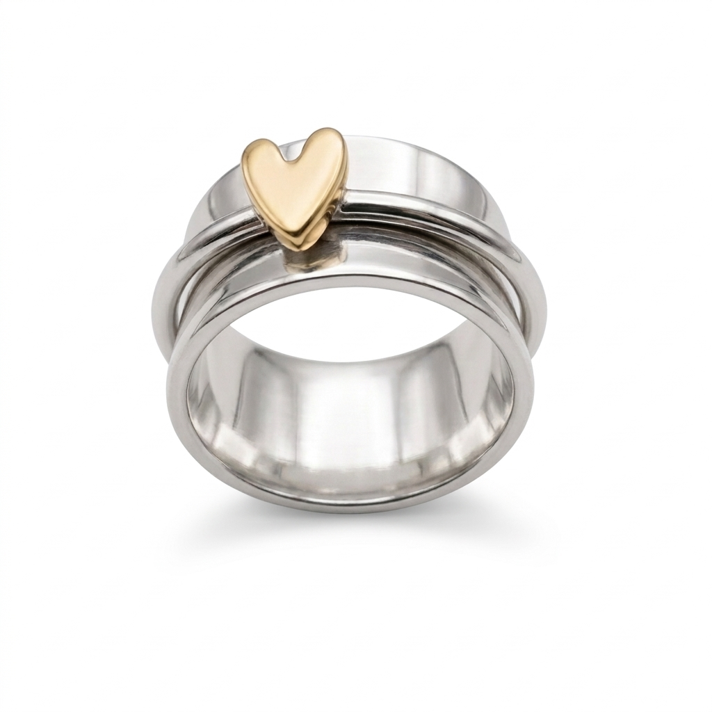 Mixed Metal Heart Spinner Ring