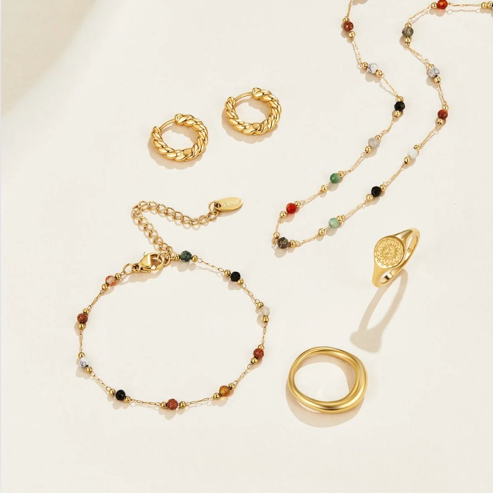 Multi Color Beaded Stone Bracelet