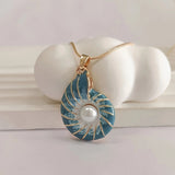 Nautilus  Blue Enamel & Pearl Shell Necklace