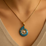 Nautilus  Blue Enamel & Pearl Shell Necklace