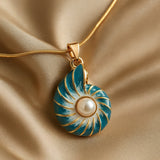 Nautilus  Blue Enamel & Pearl Shell Necklace