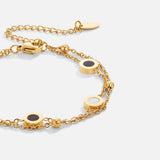 Onyx & Pearl Double Strand Gold Tone Charm Bracelet