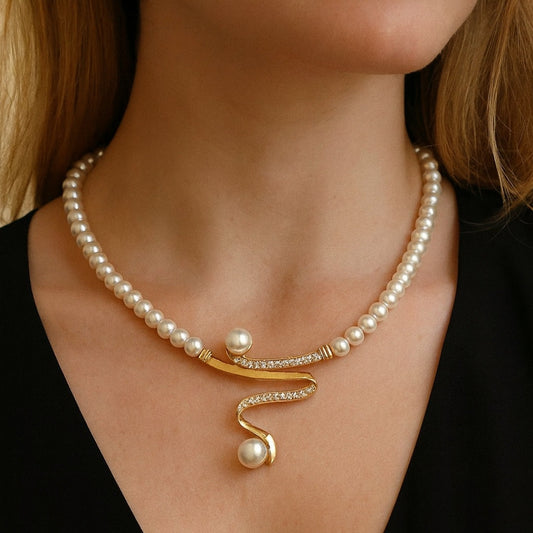 Pearl & Wavy Gold-Tone Jewelry Set