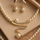 Pearl & Wavy Gold-Tone Jewelry Set