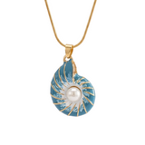 Nautilus  Blue Enamel & Pearl Shell Necklace