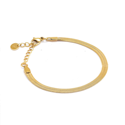 Polished Gold Tone Flat Snake Chain Bracelet