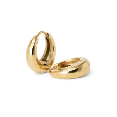 Polished Gold Tone Tapered Dome Hoop Earrings