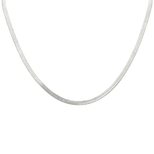 Silver-Tone Flat Herringbone Choker Necklace