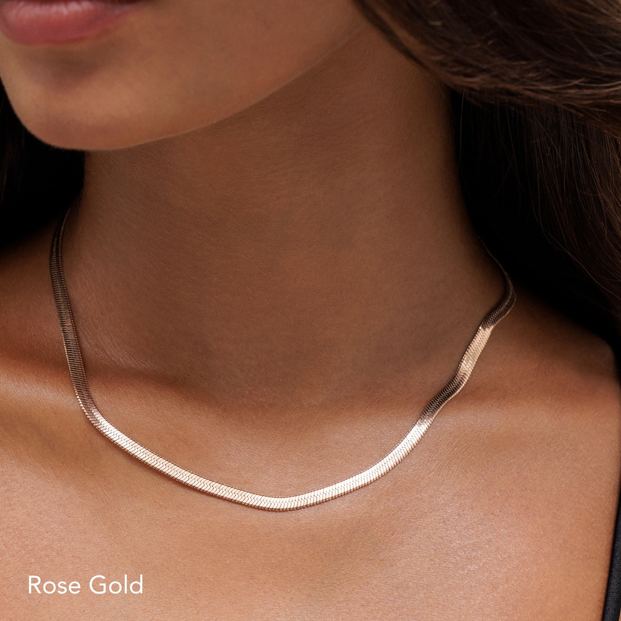 Silver-Tone Flat Herringbone Choker Necklace
